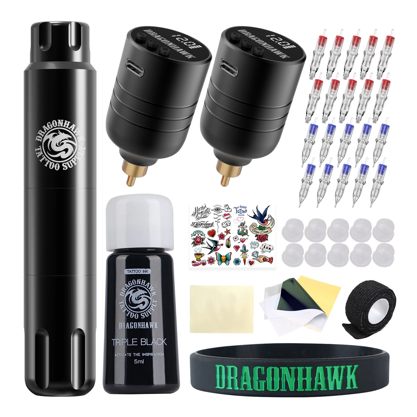 Dragonhawk Tattoo Gun Kit Wireless Rotary Tattoo Machine Pen Kits for  Beginner Play & Learn, S11 Tattoo Pen with 2 Replaceble Batteries Easy Use  for