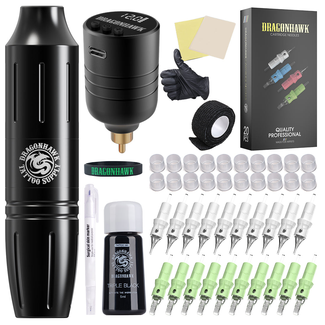 Dragonhawk S11 Pro Wireless Tattoo Kit B2 Battery with Tattoo Needles ...