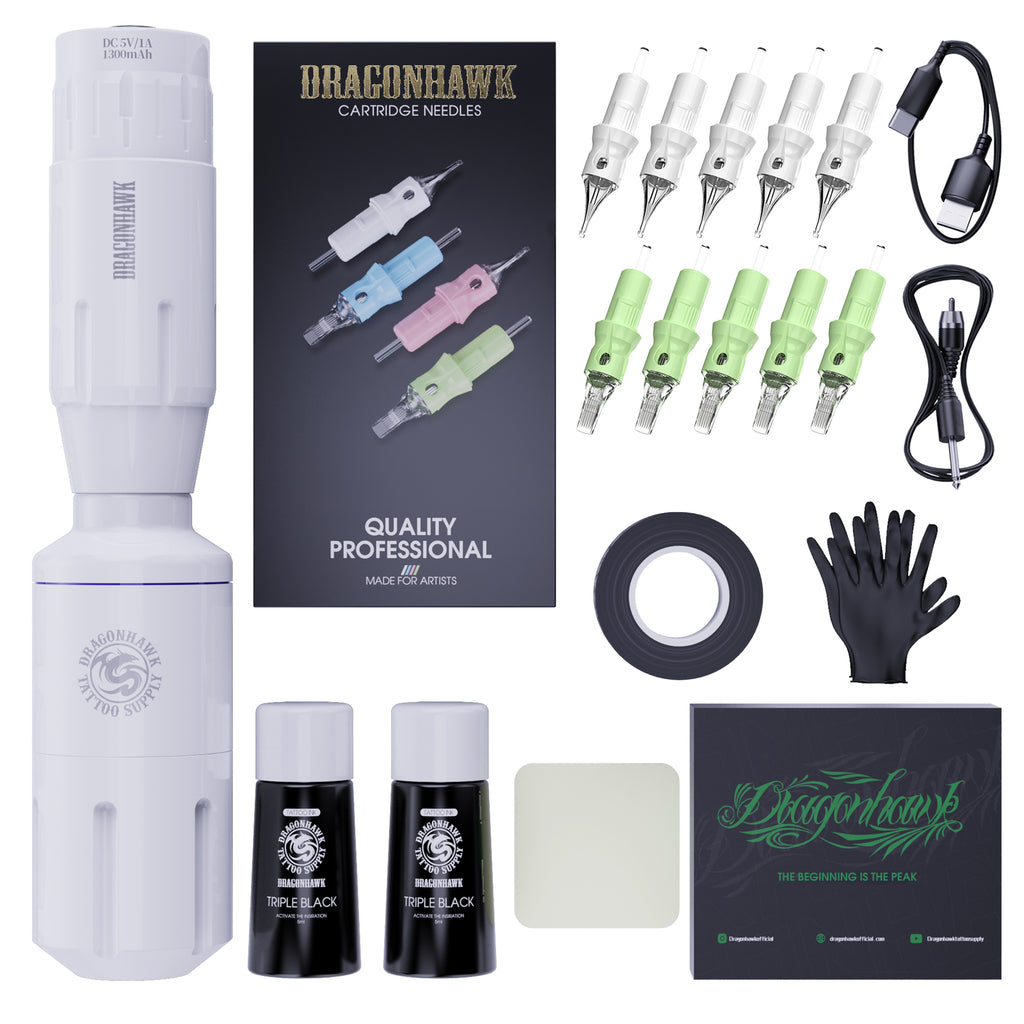 Dragonhawk Tattoo Kit | Mast Tour Max Rotary Tattoo Pen with Power Supply Bundle (Power supply: EU)