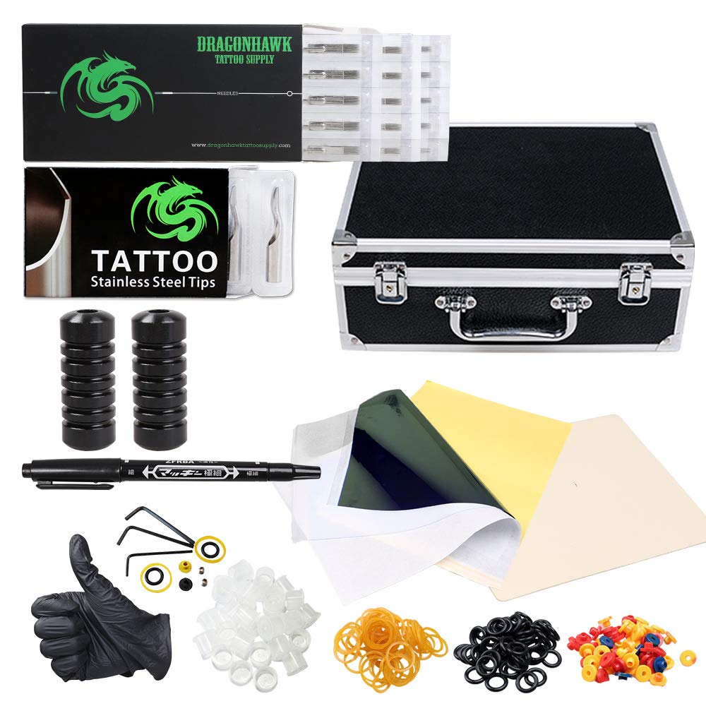 Dragonhawk Complete Tattoo Kit 2 Machines Gun 10 Color Inks Power Supply  for Beginners & Starter Tattoo Aritsts 11-85