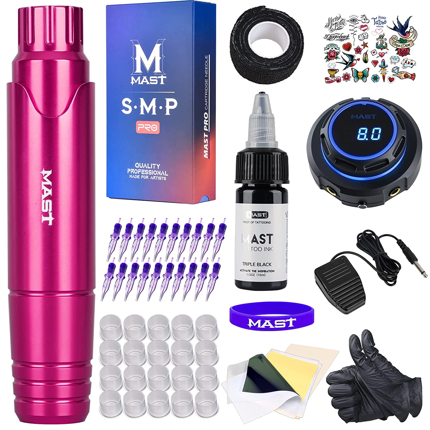 Mast Tour Tattoo Machine Wireless Battery Kit Pro Cartridges Pink – MAST  TATTOO