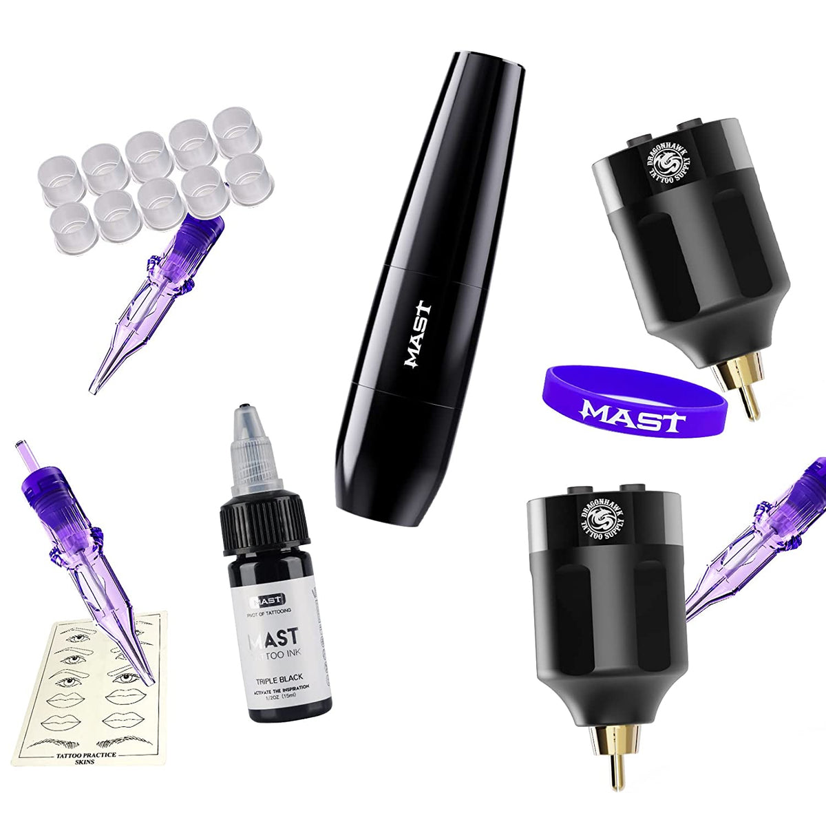 Mast P15 Tattoo Pen Machine Wireless Battery Kit with Two Batteries 20 ...